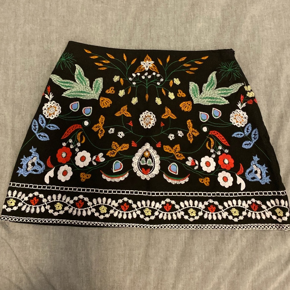 Black skirt with multi color embroidery